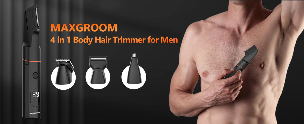 MAXGROOM 4 in 1 Body Hair Trimmer Kit for Men Pubic Hair Shaver Nose Beard Trimmer Electric IPX6 Waterproof Groin Shaver for Man