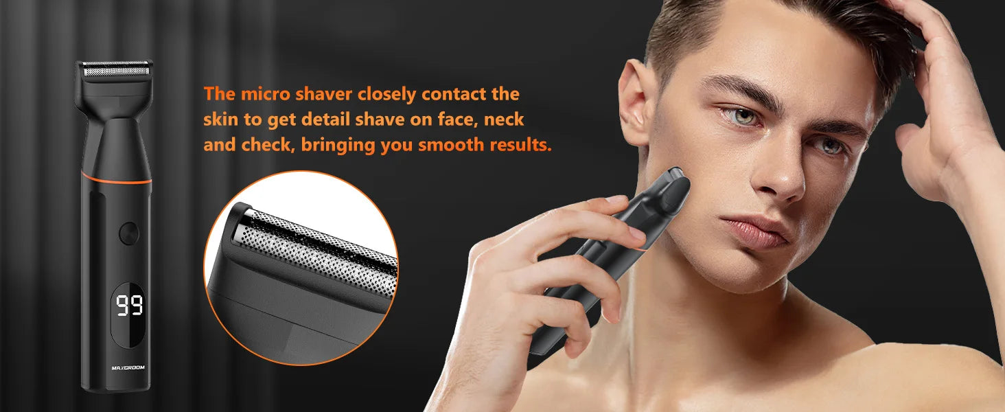 MAXGROOM 4 in 1 Body Hair Trimmer Kit for Men Pubic Hair Shaver Nose Beard Trimmer Electric IPX6 Waterproof Groin Shaver for Man
