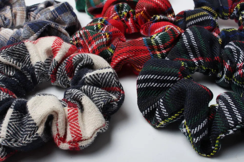 2pcs Plaid Scrunchies Set Autumn and Winter Women Hair Elastic Hair Bands Girls Hair Ties Ponytail Holders  Hair Accessories