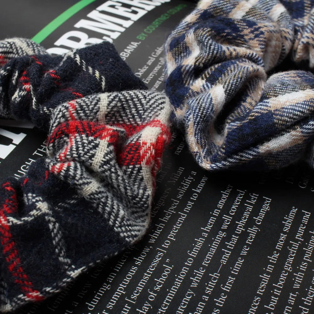 2pcs Plaid Scrunchies Set Autumn and Winter Women Hair Elastic Hair Bands Girls Hair Ties Ponytail Holders  Hair Accessories