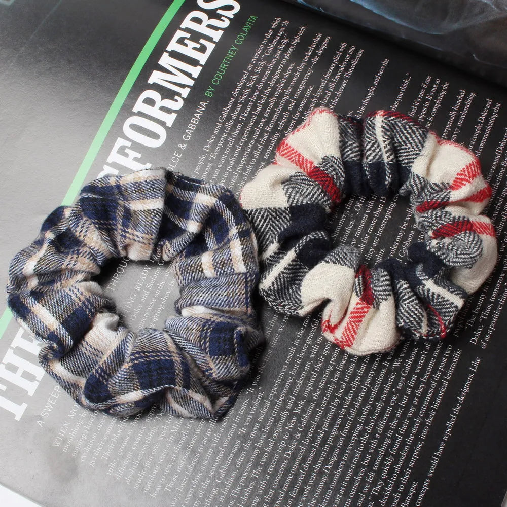 2pcs Plaid Scrunchies Set Autumn and Winter Women Hair Elastic Hair Bands Girls Hair Ties Ponytail Holders  Hair Accessories