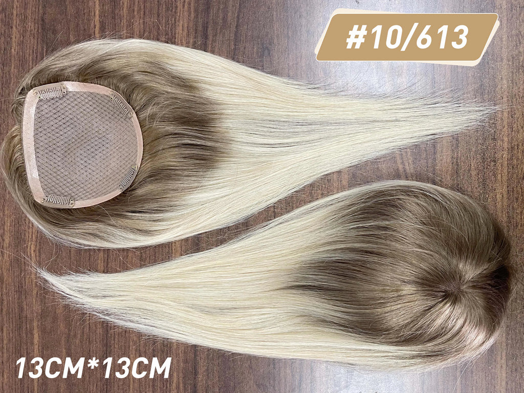 Full Shine Hair Topper Ombre 13*13cm Machine Naturally Comfortable Piece With Clips 100% Breathable Mono Base For Woman