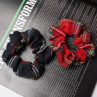 2pcs Plaid Scrunchies Set Autumn and Winter Women Hair Elastic Hair Bands Girls Hair Ties Ponytail Holders  Hair Accessories