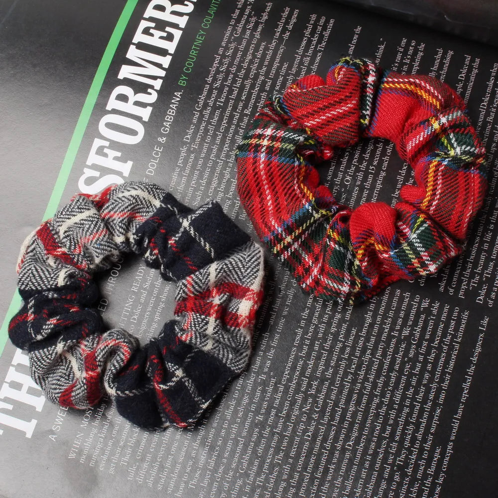 2pcs Plaid Scrunchies Set Autumn and Winter Women Hair Elastic Hair Bands Girls Hair Ties Ponytail Holders  Hair Accessories