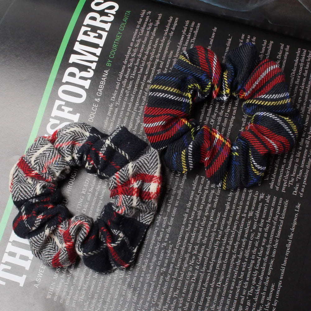 2pcs Plaid Scrunchies Set Autumn and Winter Women Hair Elastic Hair Bands Girls Hair Ties Ponytail Holders  Hair Accessories
