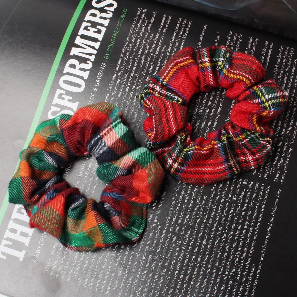 2pcs Plaid Scrunchies Set Autumn and Winter Women Hair Elastic Hair Bands Girls Hair Ties Ponytail Holders  Hair Accessories