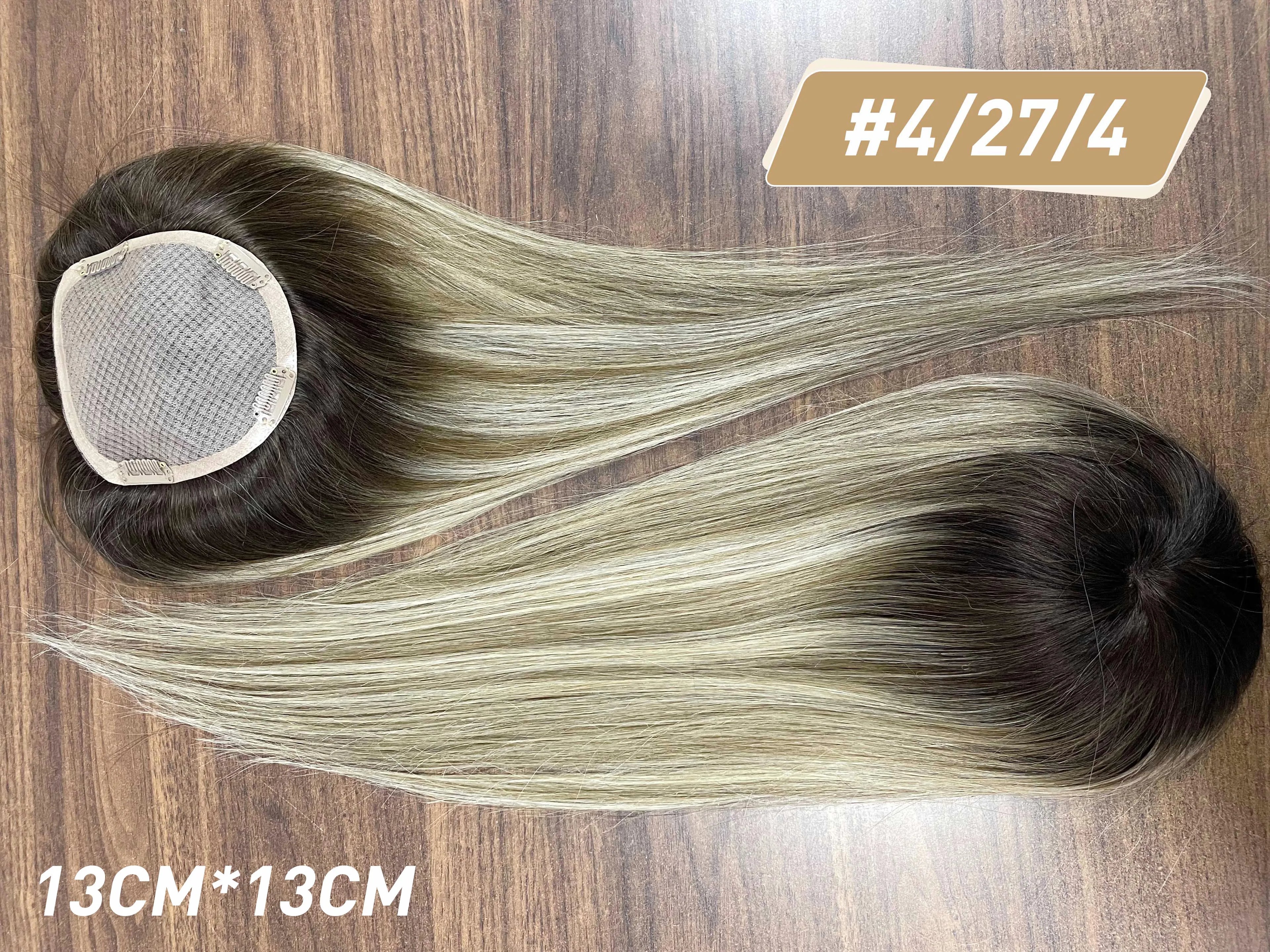 Full Shine Hair Topper Ombre 13*13cm Machine Naturally Comfortable Piece With Clips 100% Breathable Mono Base For Woman