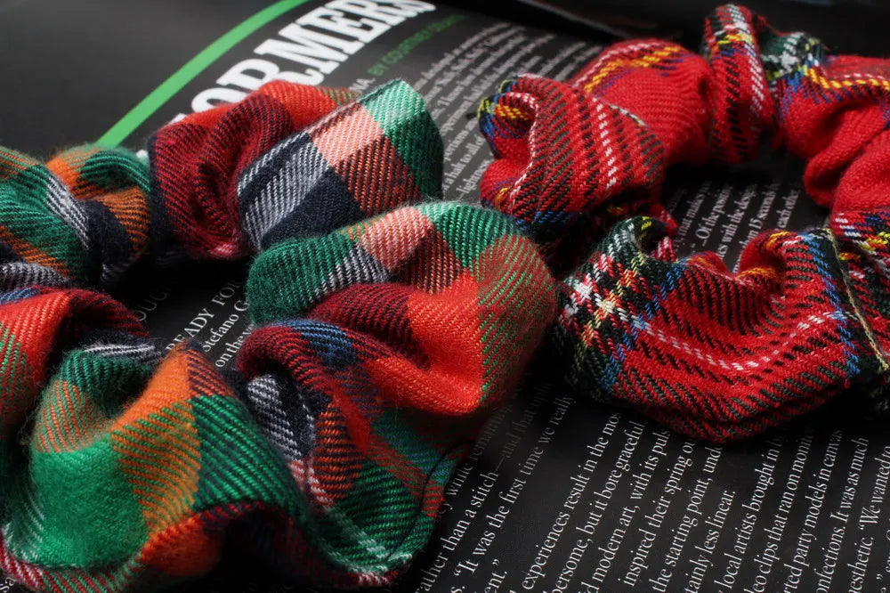 2pcs Plaid Scrunchies Set Autumn and Winter Women Hair Elastic Hair Bands Girls Hair Ties Ponytail Holders  Hair Accessories