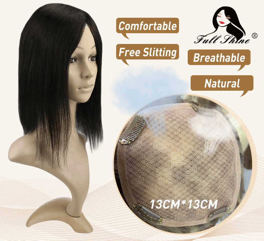 Full Shine Hair Topper Ombre 13*13cm Machine Naturally Comfortable Piece With Clips 100% Breathable Mono Base For Woman