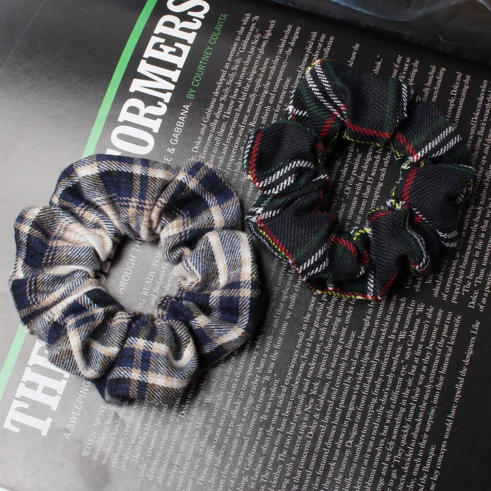 2pcs Plaid Scrunchies Set Autumn and Winter Women Hair Elastic Hair Bands Girls Hair Ties Ponytail Holders  Hair Accessories