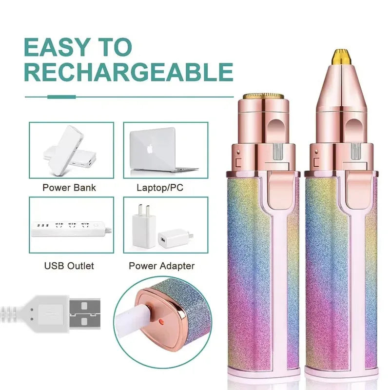 Portable 2 in 1 Electric Epilator Eyebrow Trimmer Women's Body Facial Lip Epilator Rechargeable Mini Painless Razor Shave Shaver
