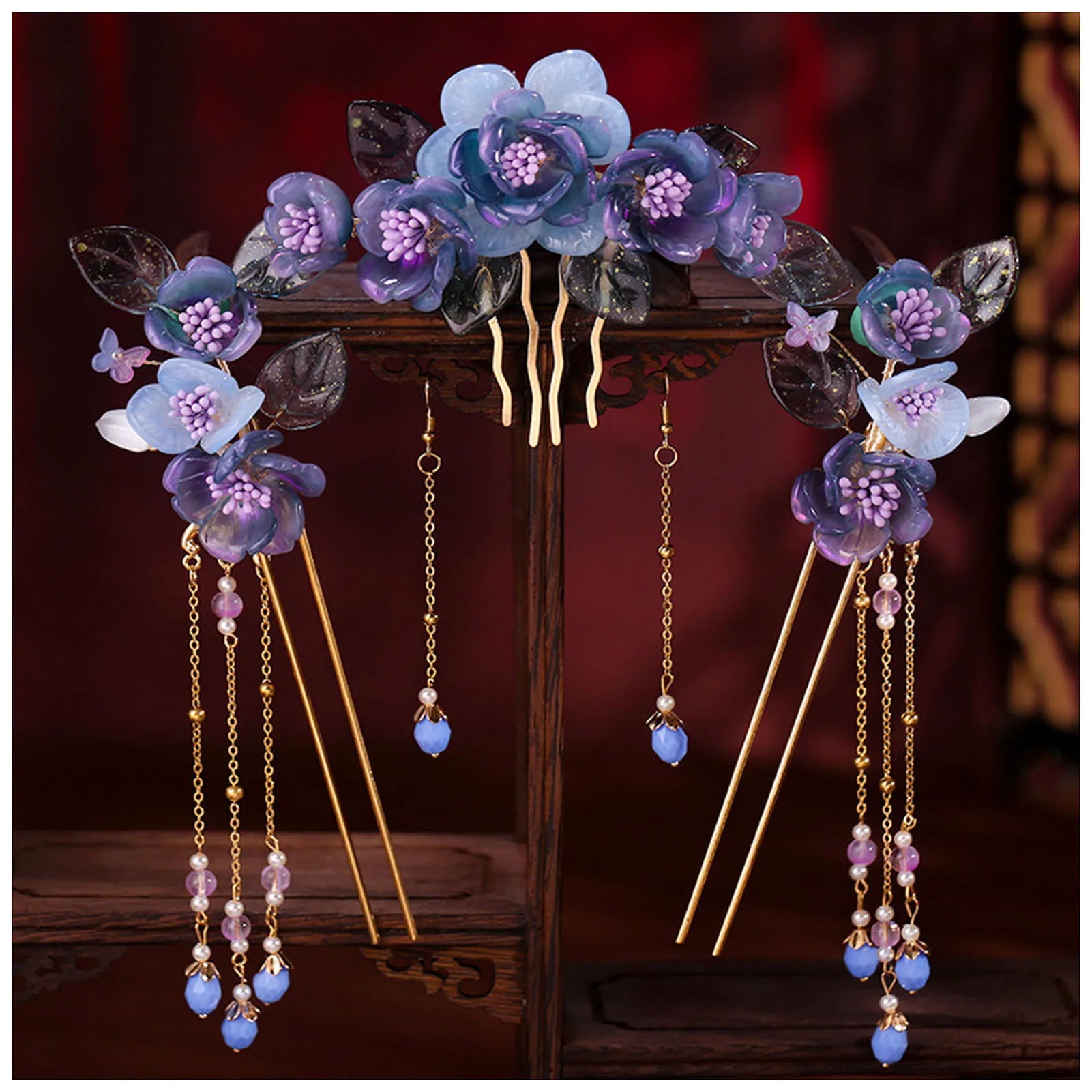 Chinese Flower Hairpin Long Tassel Step Shake Vintage Pearl Hair Clips Ancient Wedding Hair Accessories Retro Hanfu Jewelry Sets