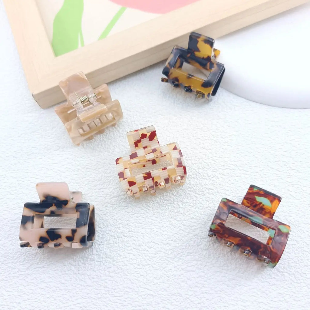 Mini 3.5cm Small Square Hollow Leopard Print Multi-color Checkerboard Clip Personality Simple Acrylic Small Claw Hairpines