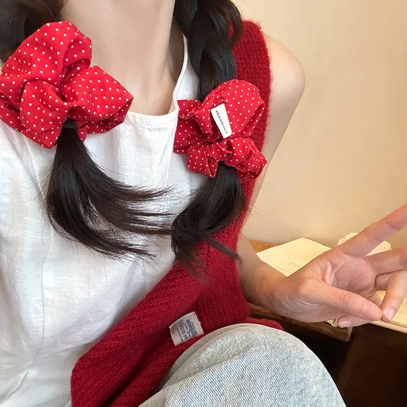 Red Festive Cute Dot Scrunchies Women Girls Elastic Hair Rubber Bands Accessories Tie Hair Ring Rope Headdress Headwear Ornament