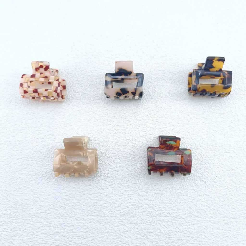 Mini 3.5cm Small Square Hollow Leopard Print Multi-color Checkerboard Clip Personality Simple Acrylic Small Claw Hairpines