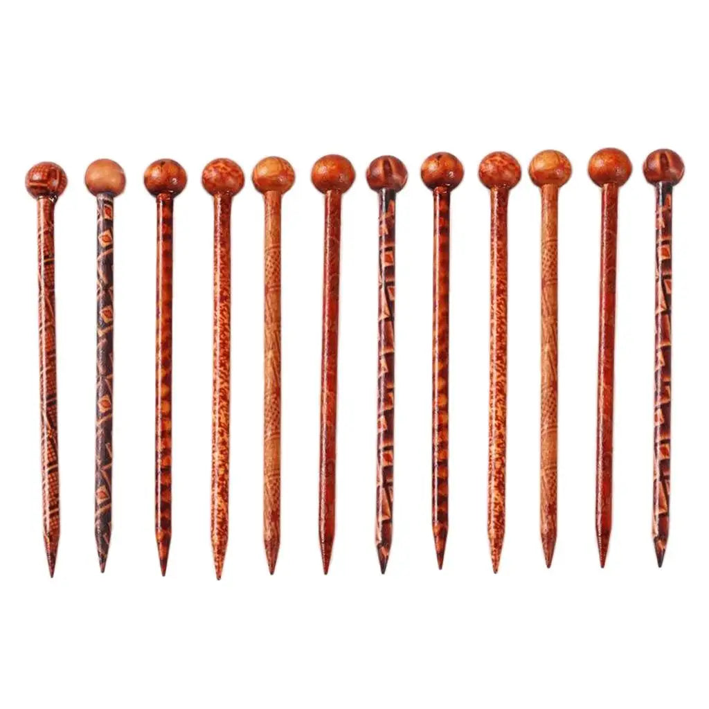 12Pieces 5.12inch Retro Hair Sticks Flowers Printed Wood Hairpin Chopsticks Wooden Hairpin Headdress DIY Accessories
