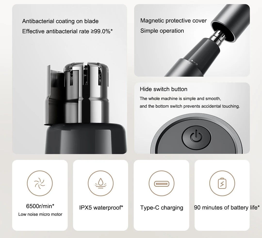 Original XIAOMI Mijia Electric Nose Hair Trimmer Portable Nose Ears Hair Eyebrow Trimmer  for Men Rechargeable Painless Clipper