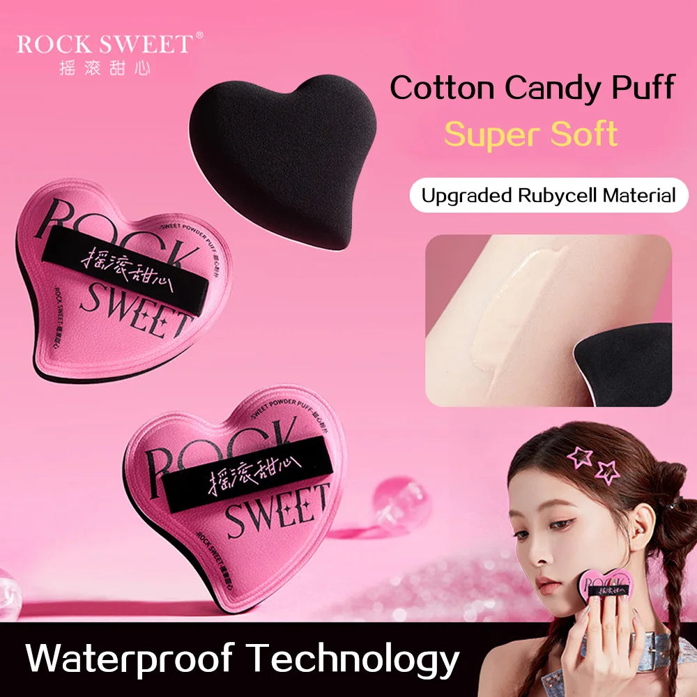 ROCK SWEET Cotton Candy Heart-shaped Pink Soft Makeup Soft Wet And Dry Dual-use Liquid Foundation Powder Puff