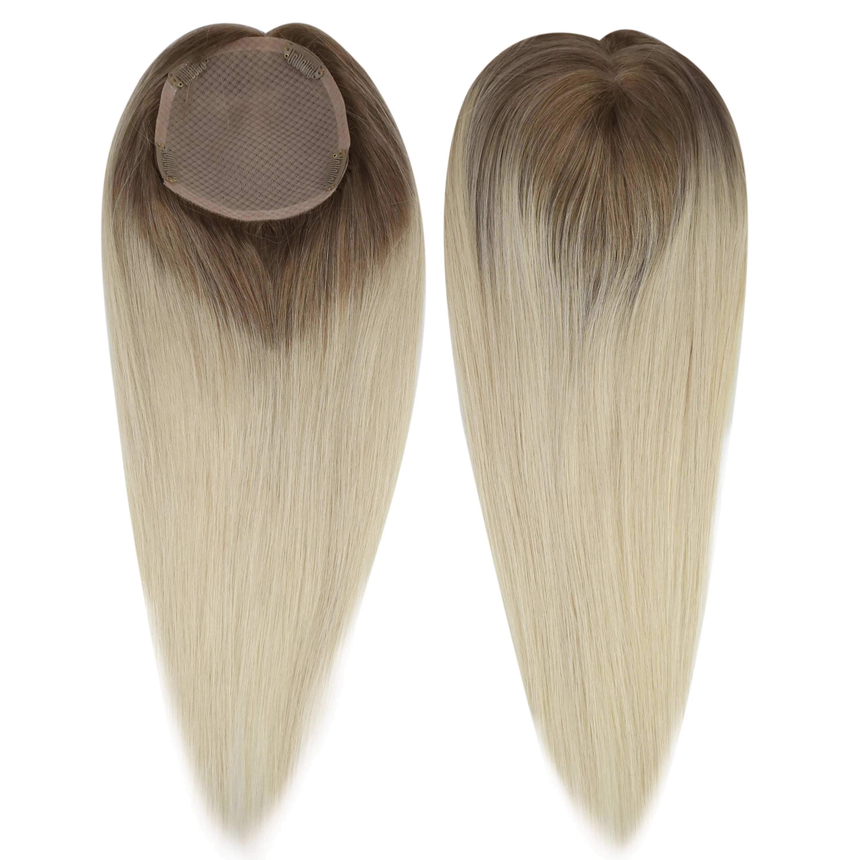 Full Shine Hair Topper Ombre 13*13cm Machine Naturally Comfortable Piece With Clips 100% Breathable Mono Base For Woman