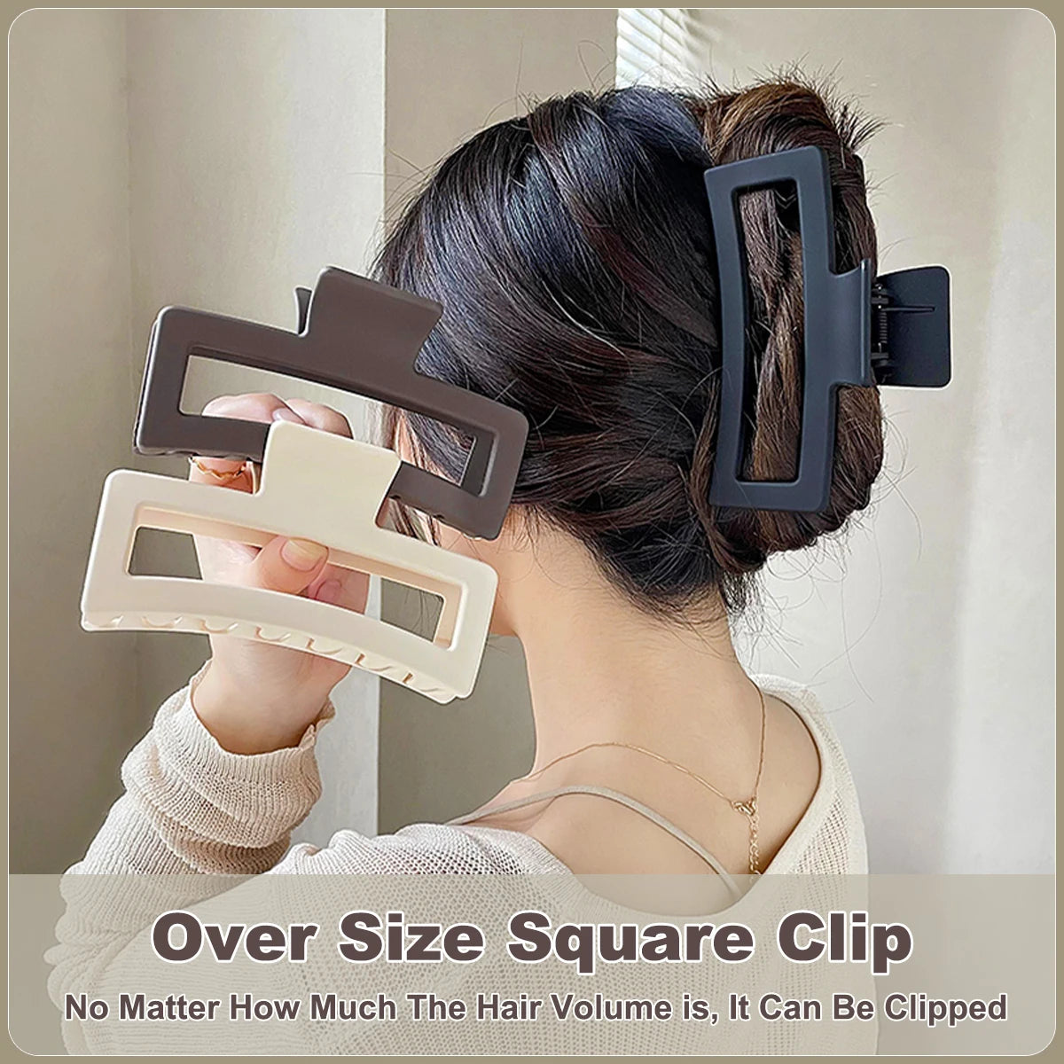 13CM Oversized Solid Color Square Frosted Hair Shark Clip Premium Hair Accessories for Women/Girls Thick Hair Fashion Headdress