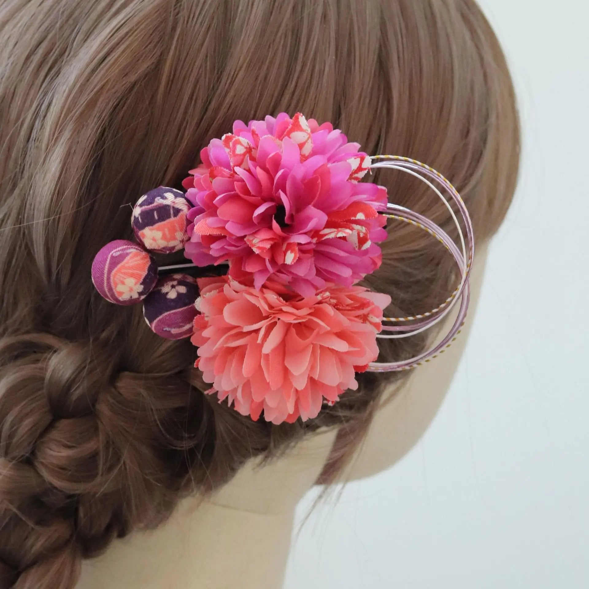 Japanese Style Handmade Fabric Flower Tassel Hairpin Hanfu Hair Accessory Kimono Headdress Accessories Two-dimensional Edge Clip