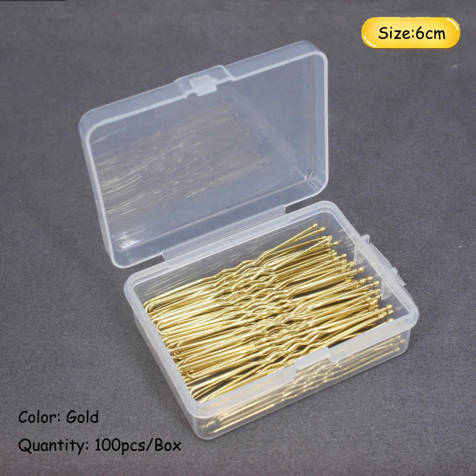 50-200PCS 6cm Basic U Shaped Gold Plated Metal Hairpin Invisible Hair Styling Bobby Pin Salon Hair Accessories Wedding Hair Grip