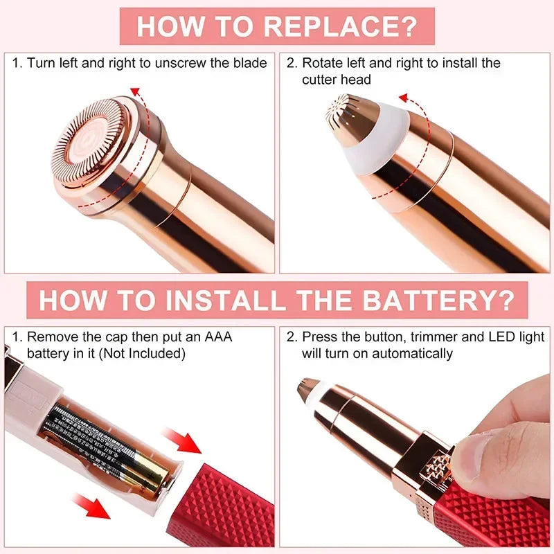 2 In 1 Women's Electric Epilator Usb Charging Portable Hair Remover Bikini Painless Shaver for Women Body Facial Eyebrow Trimmer