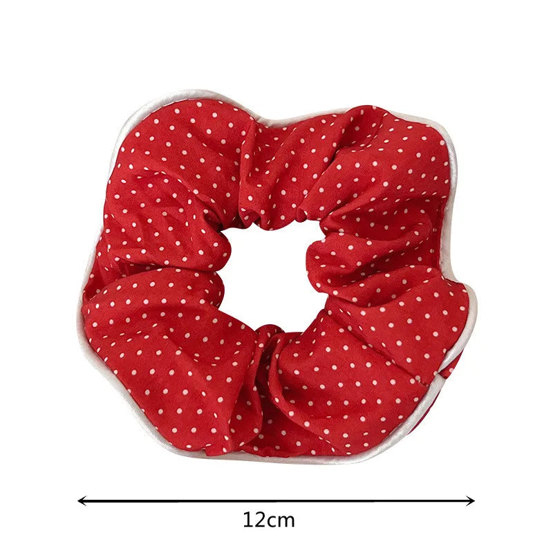 Red Festive Cute Dot Scrunchies Women Girls Elastic Hair Rubber Bands Accessories Tie Hair Ring Rope Headdress Headwear Ornament