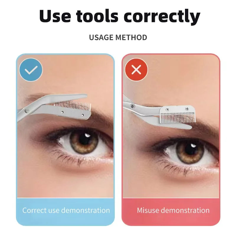 1PCS Eyebrow Trimmer Scissor New Stainless Steel Eyebrow Scissors with Comb,Portable Non Slip Professional Eyebrow Trimmer