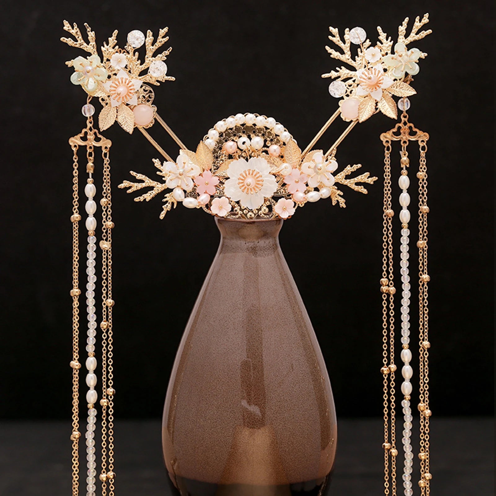 Chinese Flower Hairpin Long Tassel Step Shake Vintage Pearl Hair Clips Ancient Wedding Hair Accessories Retro Hanfu Jewelry Sets