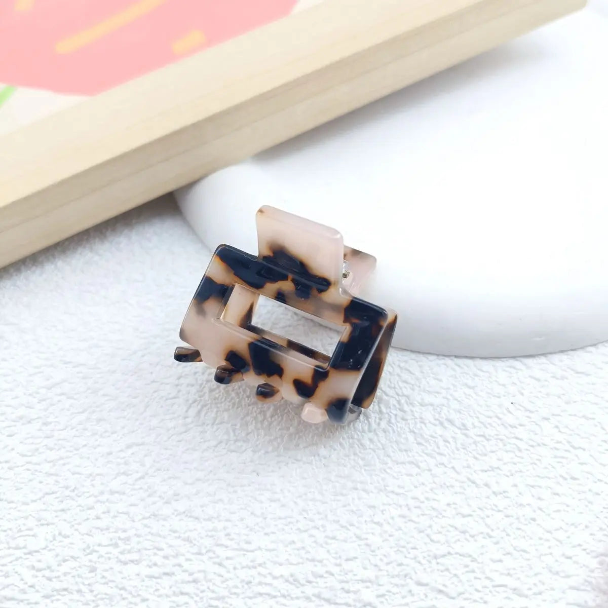 Mini 3.5cm Small Square Hollow Leopard Print Multi-color Checkerboard Clip Personality Simple Acrylic Small Claw Hairpines