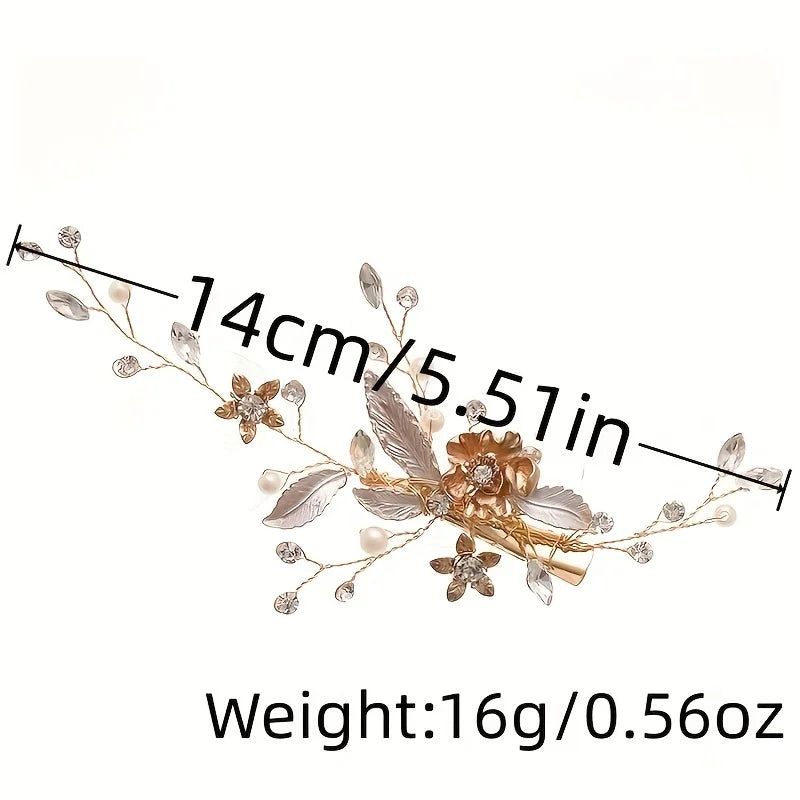 Trendy Gold Silver Color Flower Leaf Crystal Hairpin Headband Tiara Bridal Wedding Hair Accessories Headpiece Jewelry Ornaments
