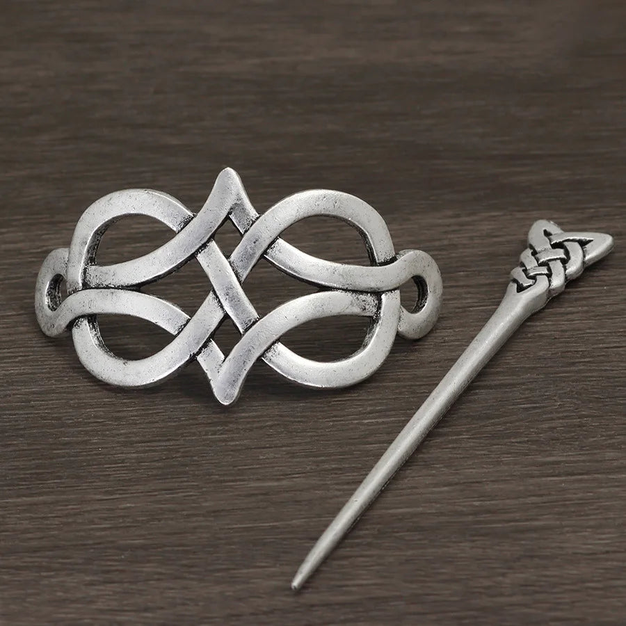 Viking Celtic Hair Clips Vintage Celtic Knot Hairpins Retro Silver Alloy Hair Sticks Viking Metal Celtic Hair Barrette Jewelry