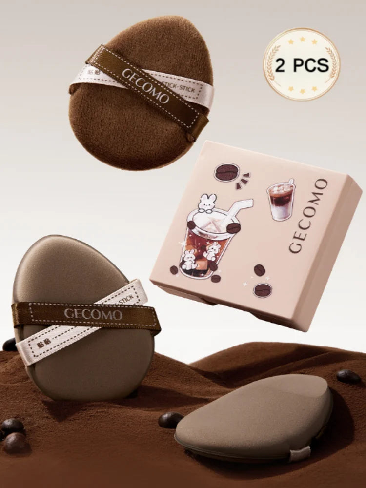 GECOMO Two-pack Powder Puff Set Box with Mirror, Wet And Dry Dual Use, Super Soft Makeup Sponge And Loose Powder Air Cushion