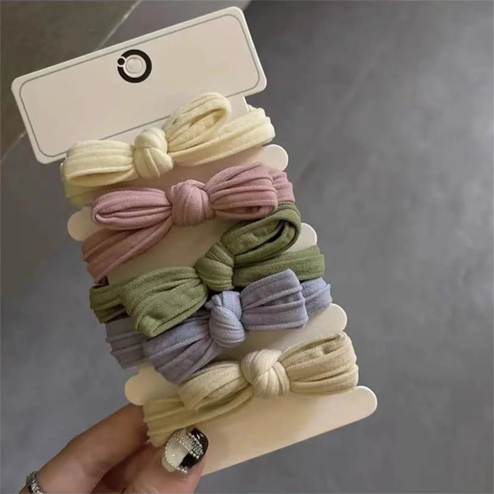 5pcs/Set Simple Bow Hair Ties Ropes Colorful Elastic Seamless Ponytail Holder Rubber Band For Toddler Girls