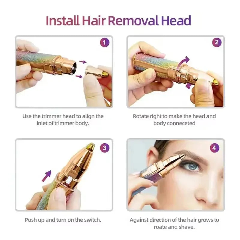 Portable 2 in 1 Electric Epilator Eyebrow Trimmer Women's Body Facial Lip Epilator Rechargeable Mini Painless Razor Shave Shaver