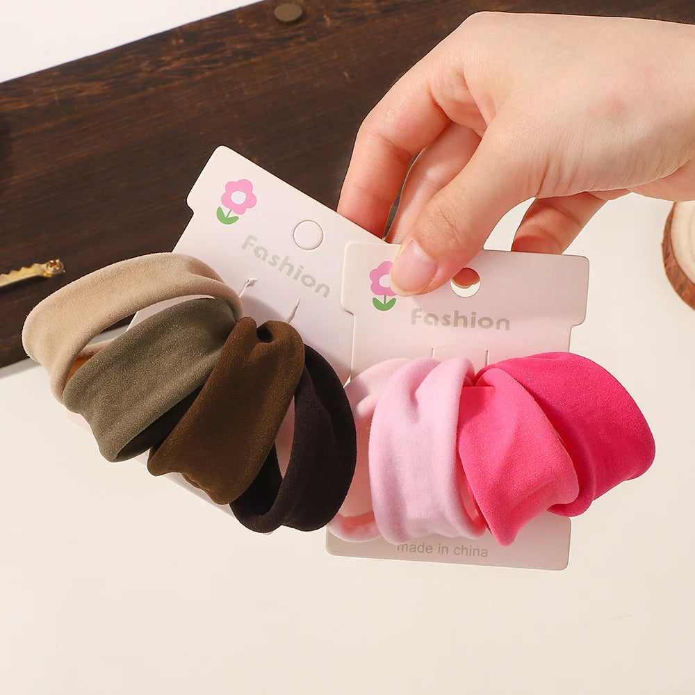 4Pcs/Set Soft Wide Nylon Scrunchies Elastic Hair Bands for Women Girls Fashion Ponytail Holders Rubber Ties Hair Accessories