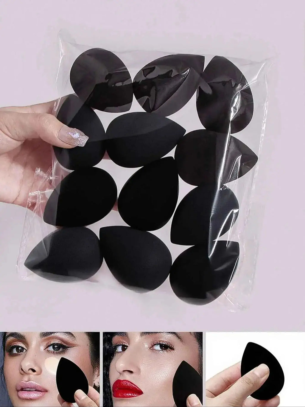12pieces black beauty egg Makeup sponge egg Dry and wet dual-purpose makeup egg Portable beginner makeup powder puff set
