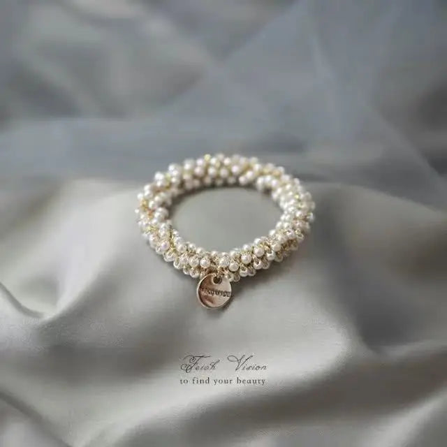 1PC Retro, Pearl, Hair Rope, Simple, Elegant in Temperament, Bracelet, Dual-Purpose, Rubber Band, For Tying Hair, Crystal, Hair