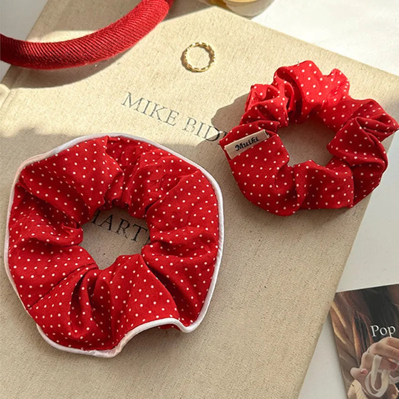 Red Festive Cute Dot Scrunchies Women Girls Elastic Hair Rubber Bands Accessories Tie Hair Ring Rope Headdress Headwear Ornament