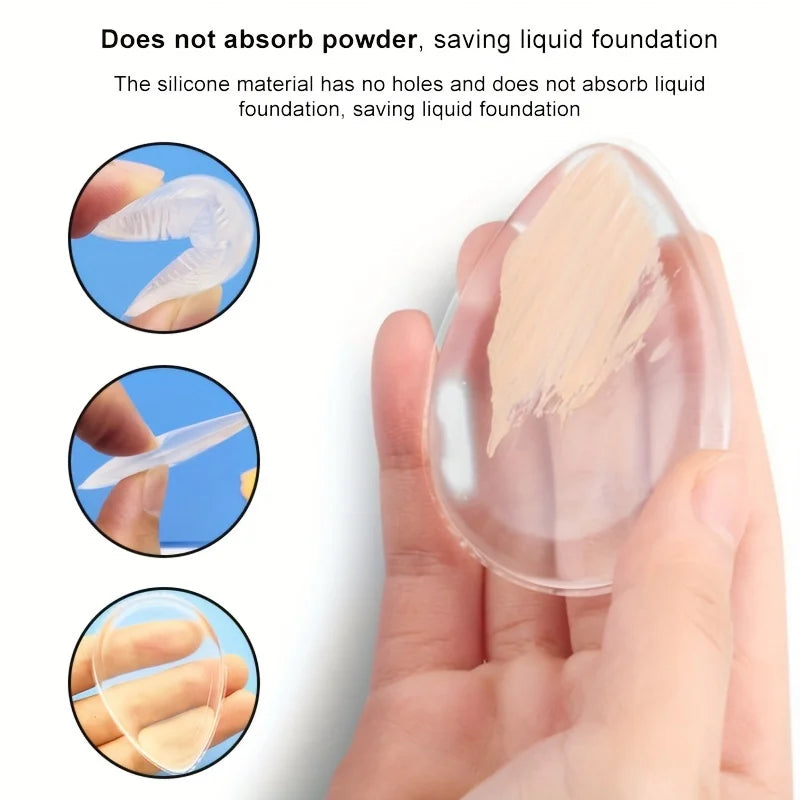 2pcs Teardrop Silicone Makeup Sponge - Transparent, Silicone Makeup Puff - No-Scent, Natural Latex,  Reusable, Beauty Tool