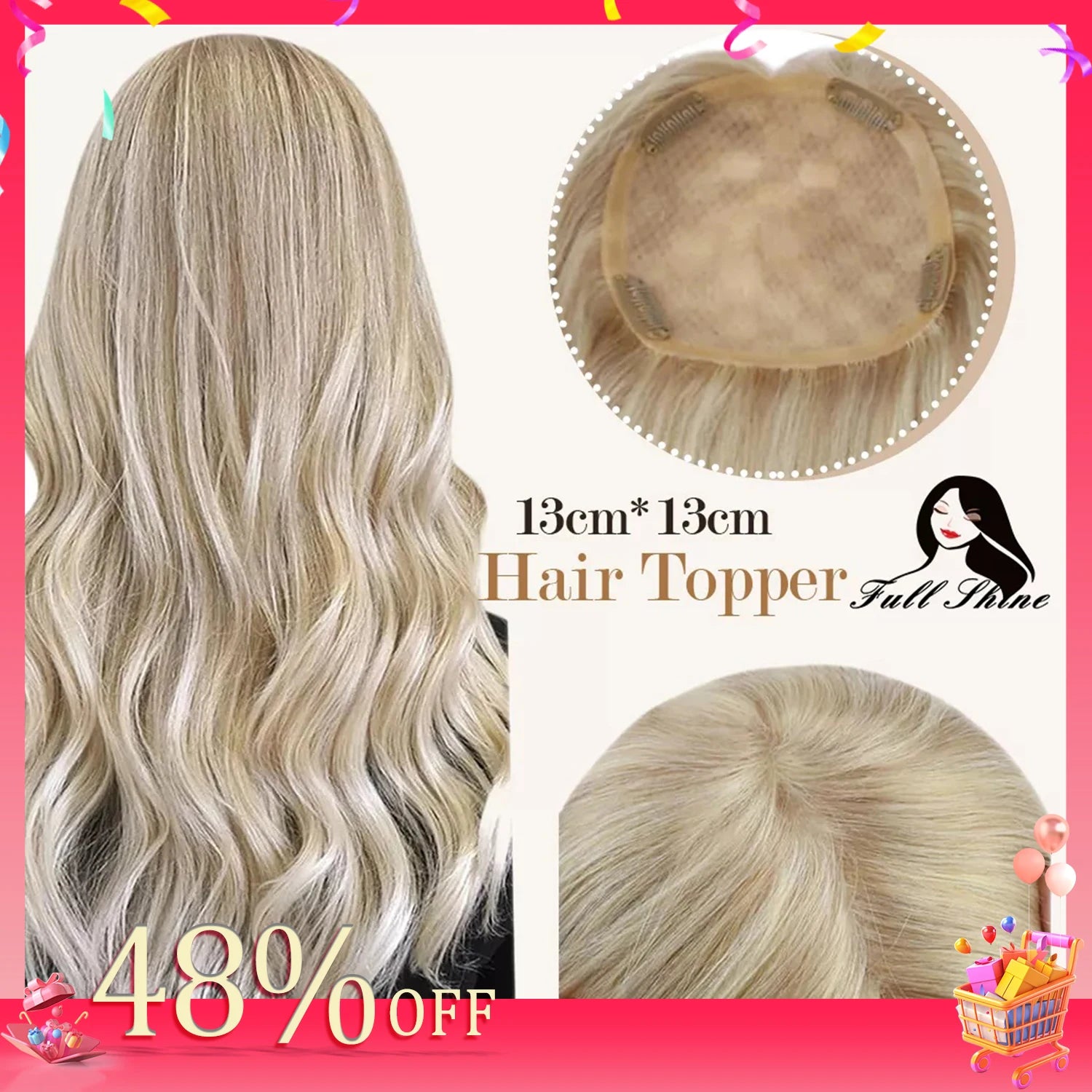 Full Shine Hair Topper Ombre 13*13cm Machine Naturally Comfortable Piece With Clips 100% Breathable Mono Base For Woman