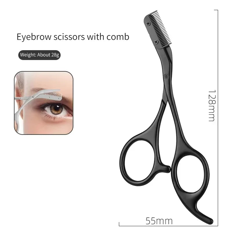 1PCS Eyebrow Trimmer Scissor New Stainless Steel Eyebrow Scissors with Comb,Portable Non Slip Professional Eyebrow Trimmer