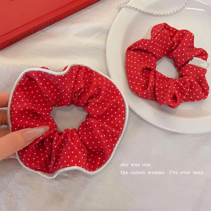 Red Festive Cute Dot Scrunchies Women Girls Elastic Hair Rubber Bands Accessories Tie Hair Ring Rope Headdress Headwear Ornament