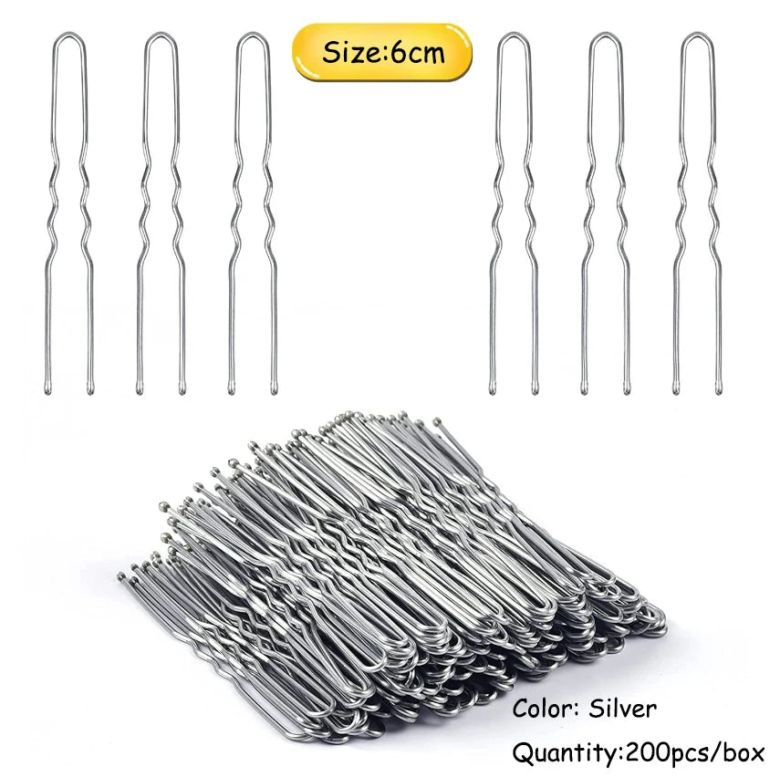 50-200PCS 6cm Basic U Shaped Gold Plated Metal Hairpin Invisible Hair Styling Bobby Pin Salon Hair Accessories Wedding Hair Grip
