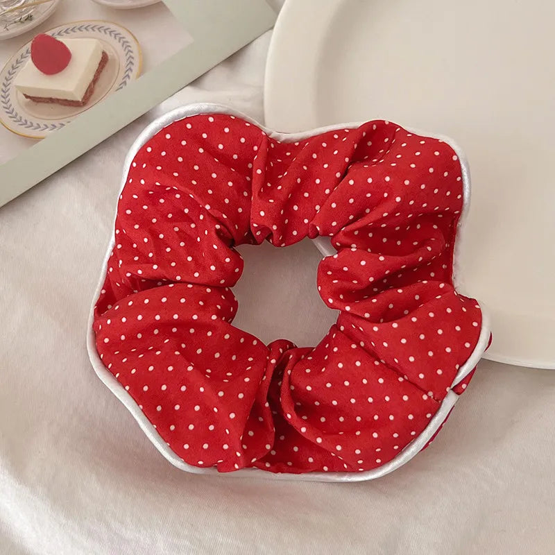 Red Festive Cute Dot Scrunchies Women Girls Elastic Hair Rubber Bands Accessories Tie Hair Ring Rope Headdress Headwear Ornament