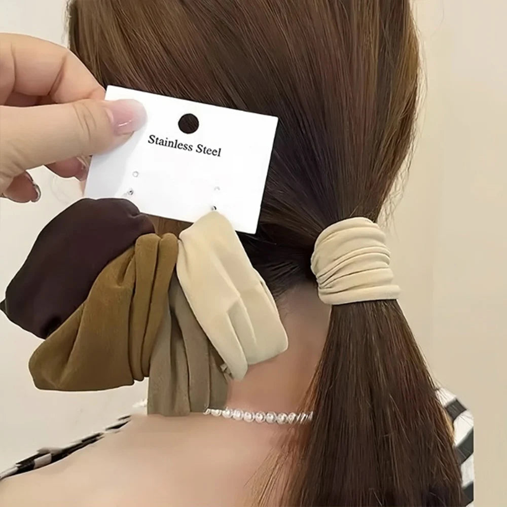 4Pcs/Set Soft Wide Nylon Scrunchies Elastic Hair Bands for Women Girls Fashion Ponytail Holders Rubber Ties Hair Accessories