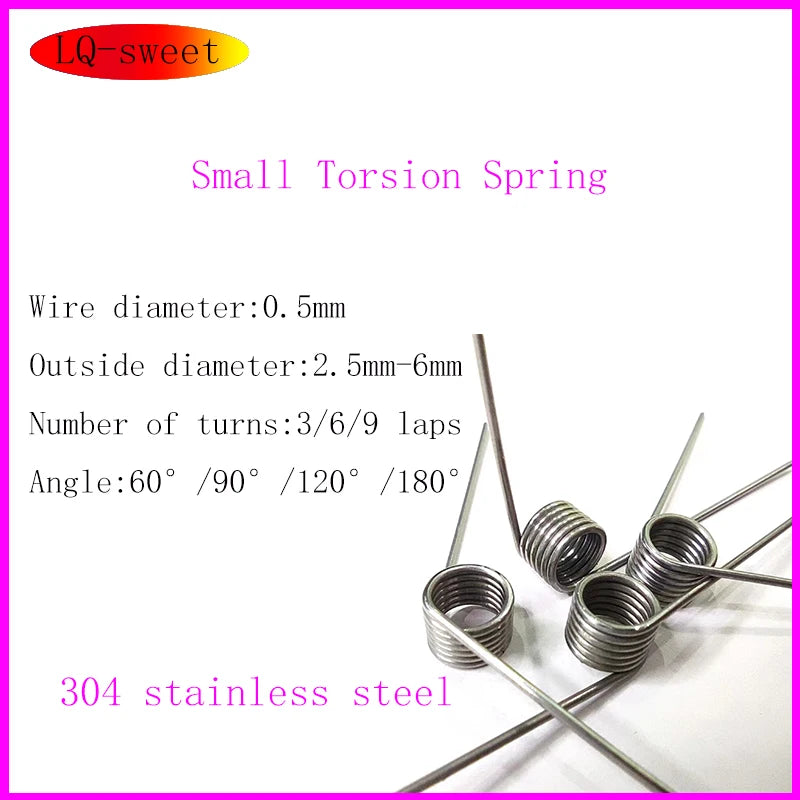 304 stainless steel Small Torsion Spring Hairpin Spring 180/120/90/60 Degree Torsion Spring Wire Diameter 0.5mm 5PCS