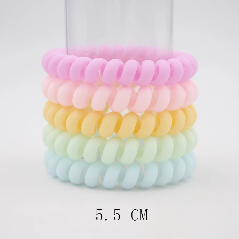 5Pcs/set New Fashion Matt Solid Telephone Wire Elastic Hair Band Frosted Spiral Cord Rubber Band Hair Tie Stretch Head Band Gum