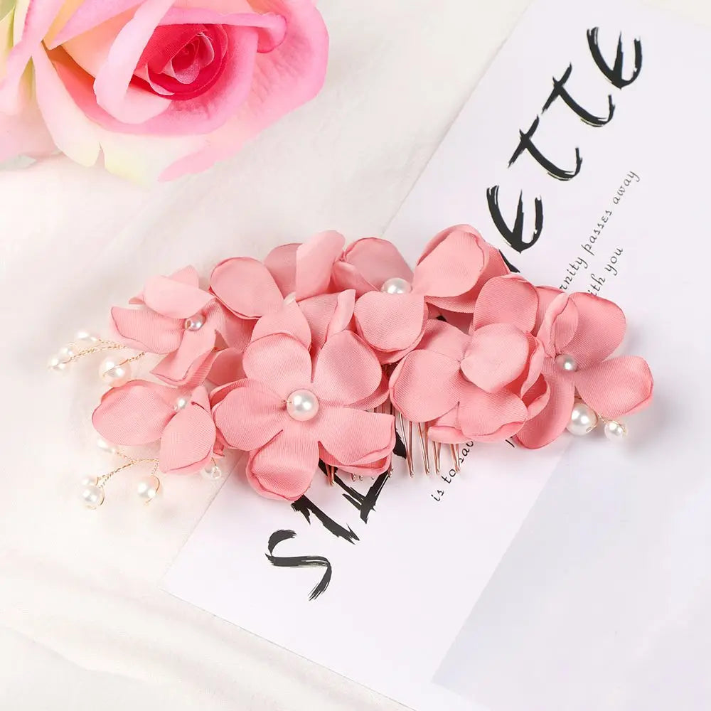 Fashion Bridal Wedding Bridesmaid Red/Pink/Champagne Romantic Flower Hair Clip Hairpin Comb Accessories